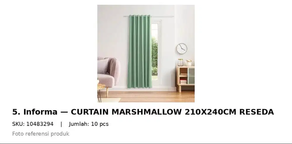 CURTAI MARSHMALLOW WARNA RESEDA Harga Satuan / Per PCS