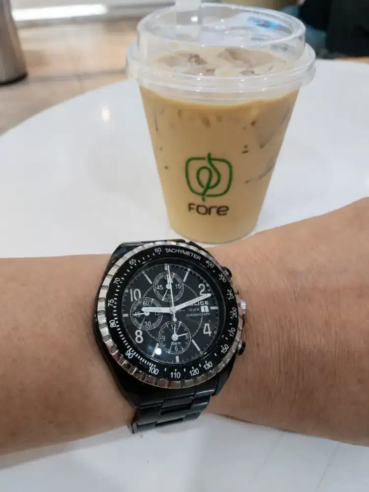 Jam Police Sports Chronograph Black PL-10962J Vintage Rare Original