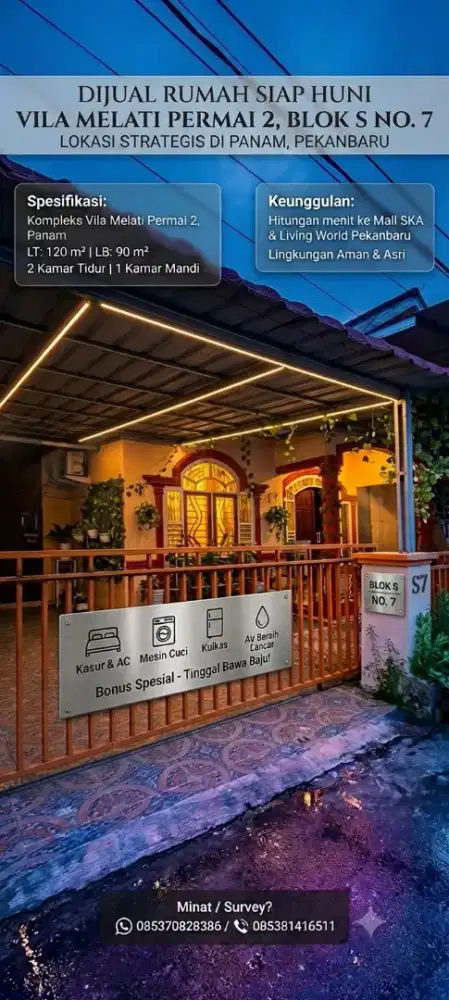 DIJUAL RUMAH SIAP HUNI – DI VILA MELATI PERMAI 2 PANAM, PEKANBARU
