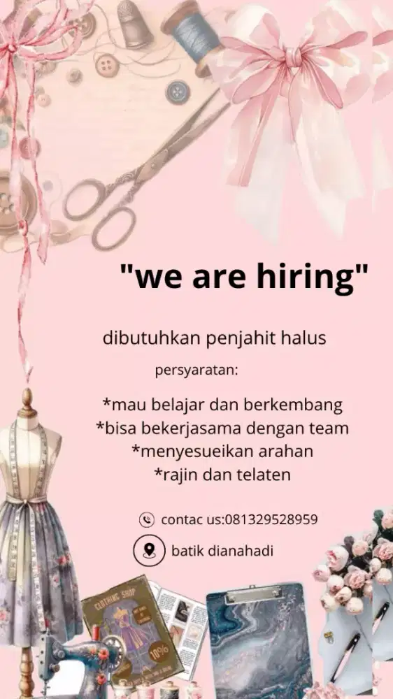 membutuhkan penjahit halus khusus wanita