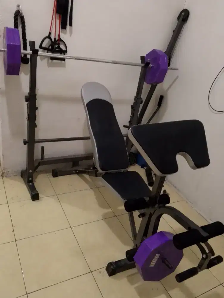Fitness/Gym Alat Multi fungsi Terlengkap+beban 40kg+stik besi 1,6mtr