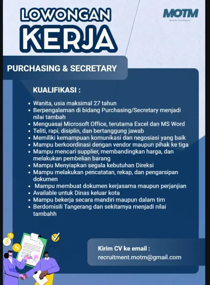Lowongan Staff Admin Purchasing & Secretary