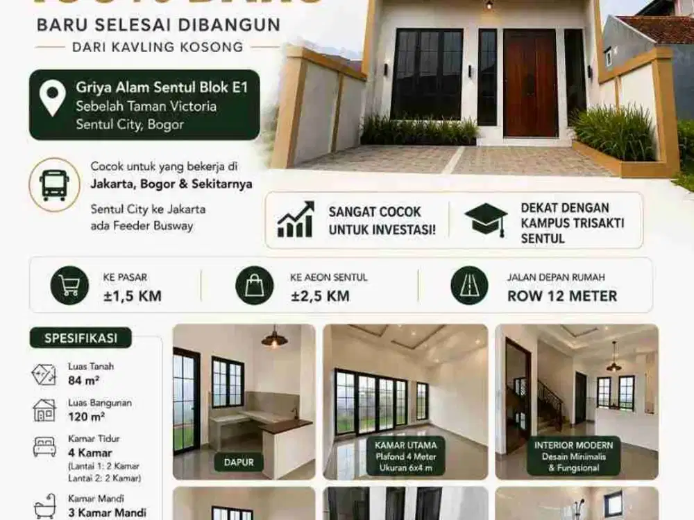 Rumah 100% Baru 2 Lantai SIAP HUNI - 1km dari Aeon Mall dna Pasar Bersih Sentul City Bogor