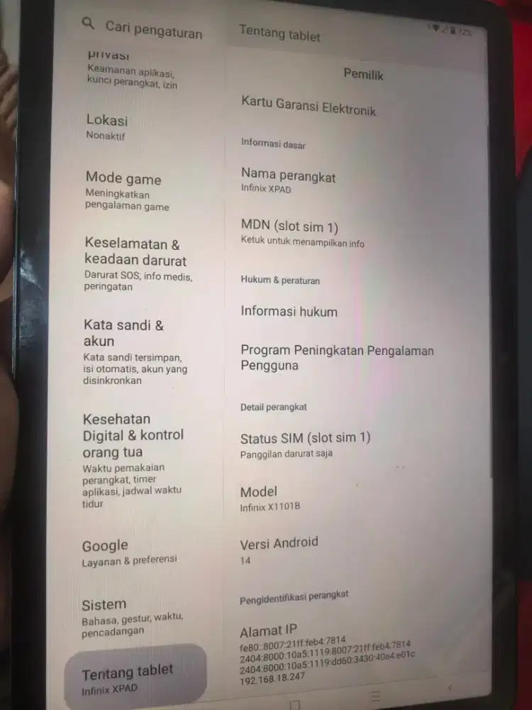 infinix xpad 8*256