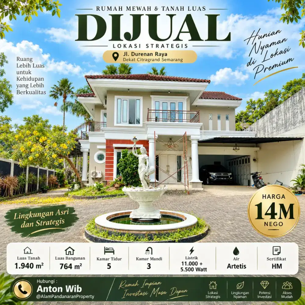 DIJUAL 2LT VIEW DURENAN RAYA MEWAH LUAS CEPAT SEGERA