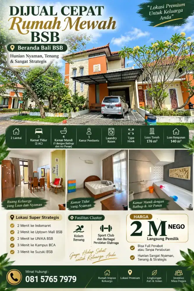 DIJUAL BERANDA BALI 2LT VIEW LUAS CEPAT SEGERA BSB CITY LOK STRATEGIS