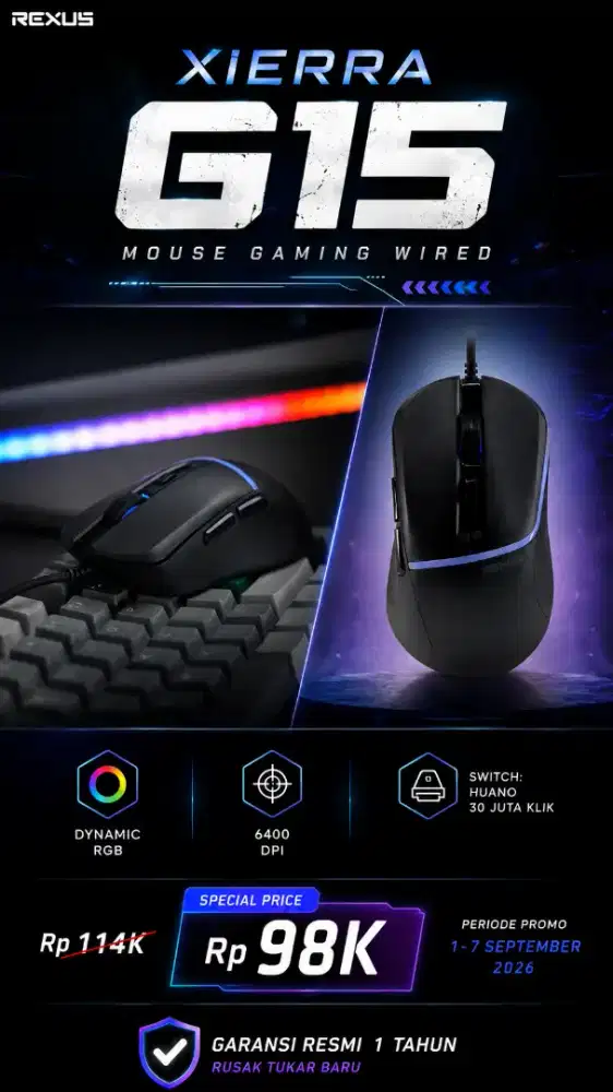 Mouse gaming kabel rexus xierra G15