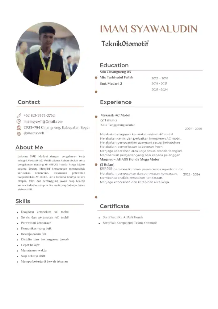 Info freelance dengan pengalaman di Cv