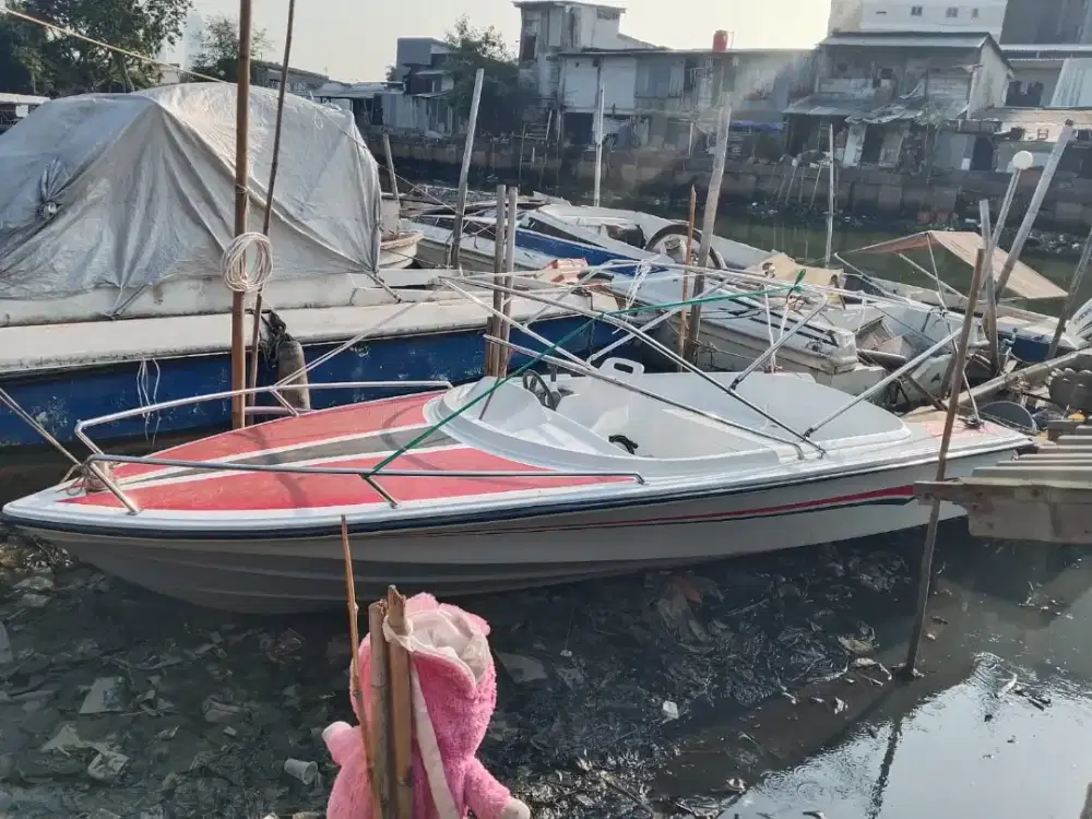 SPEED BOAT KAPAL PERAHU MANCING FIBER MESIN TEMPEL YAMAHA 85PK
