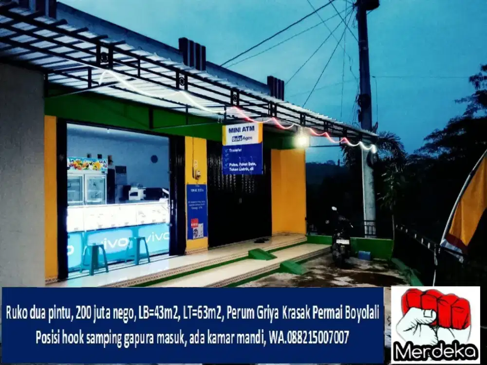 Ruko Dua Pintu Ada Kamar Mandi