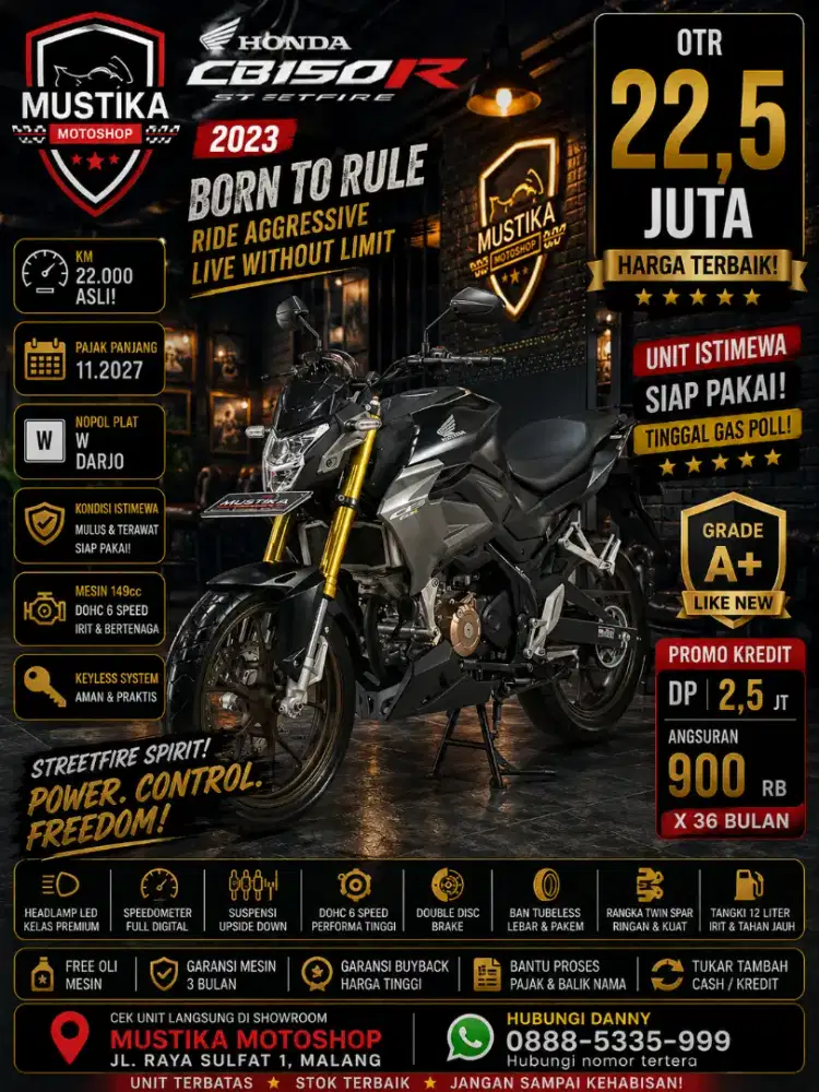 Km 22rb. Honda CB 150R 2023. DANNY Mustika Motor Sulfat
