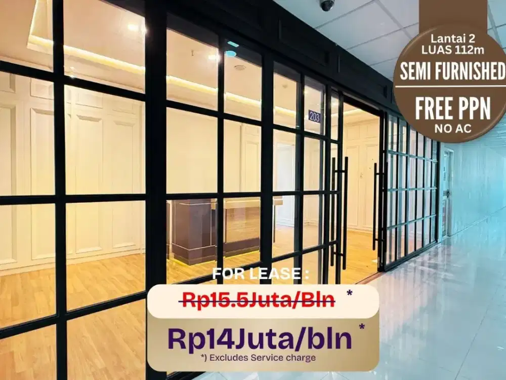 FREE PPN. Kantor disewakan semi furnish [112m] Office for rent Spazio graha famili