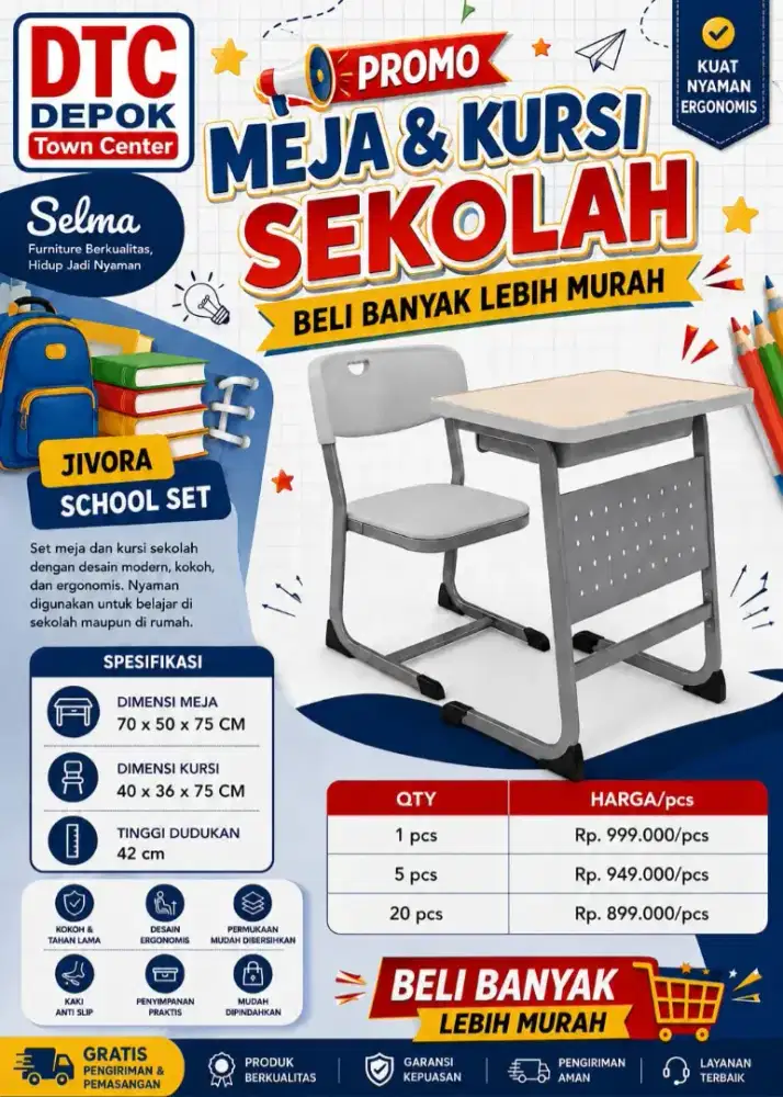 Jual meja kursi set sekolah murah