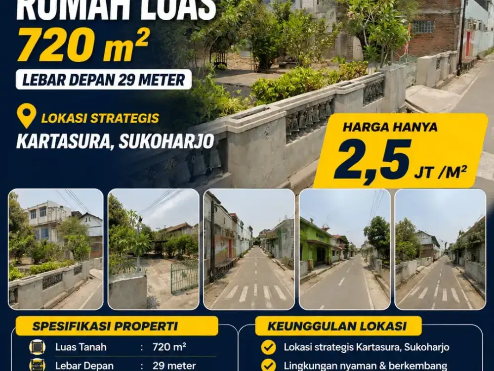 Dijual Cepat Rumah Super Strategis Lokasi Kartasura,Sukoharjo Luas 720m2