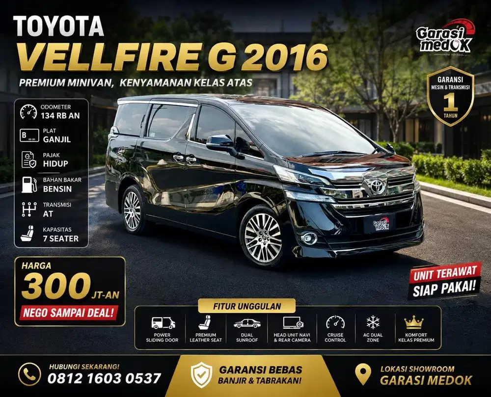 Toyota Vellfire Vell fire G 2016 Antik Low KM Murah Bekas Ganjil Hitam