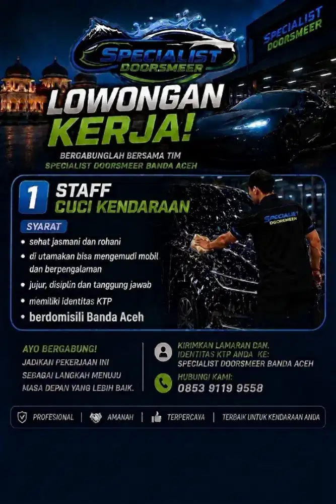 Lowongan kerja cuci kendaraan area merduati banda aceh