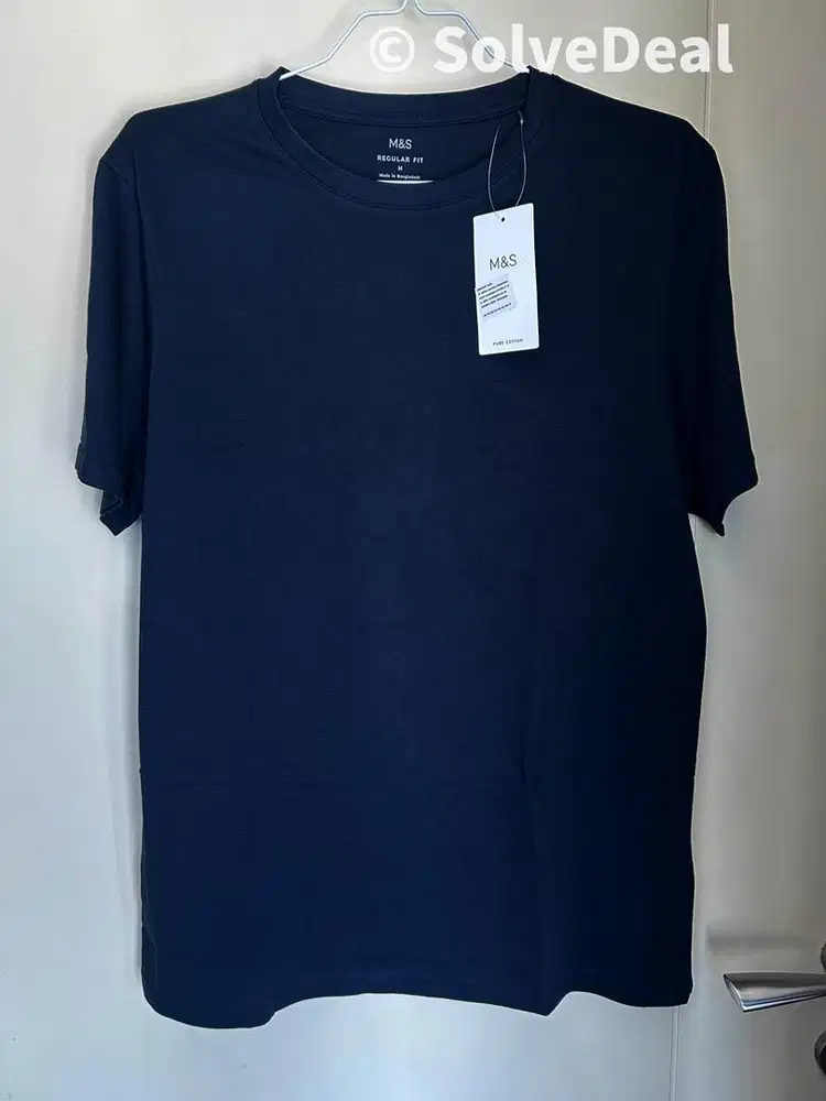 Kaos Marks & Spencer Pure Cotton Crewneck T-Shirt Dark Navy Original