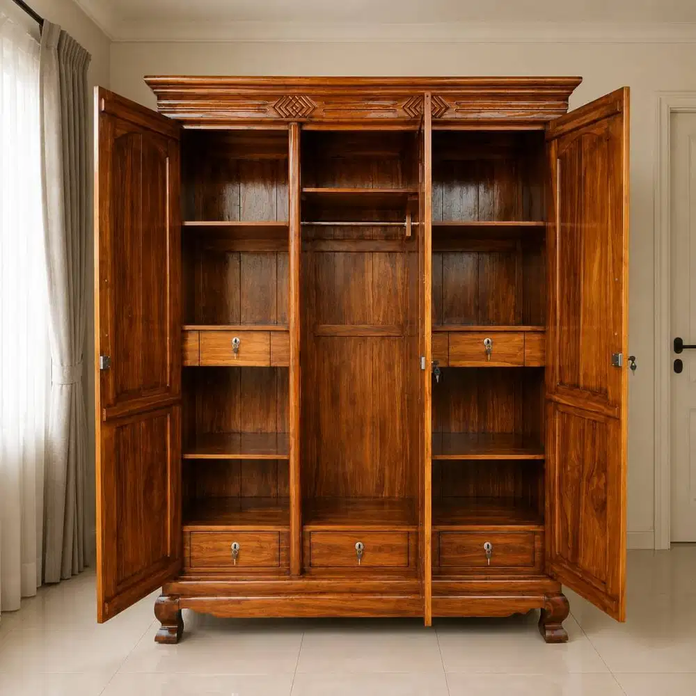 lemari pakaian 3 pintu kayu jati