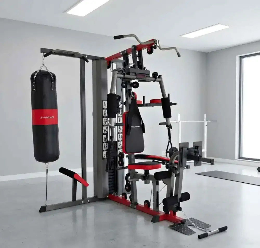 Home gym 3 sisi + leg pres dan samsak