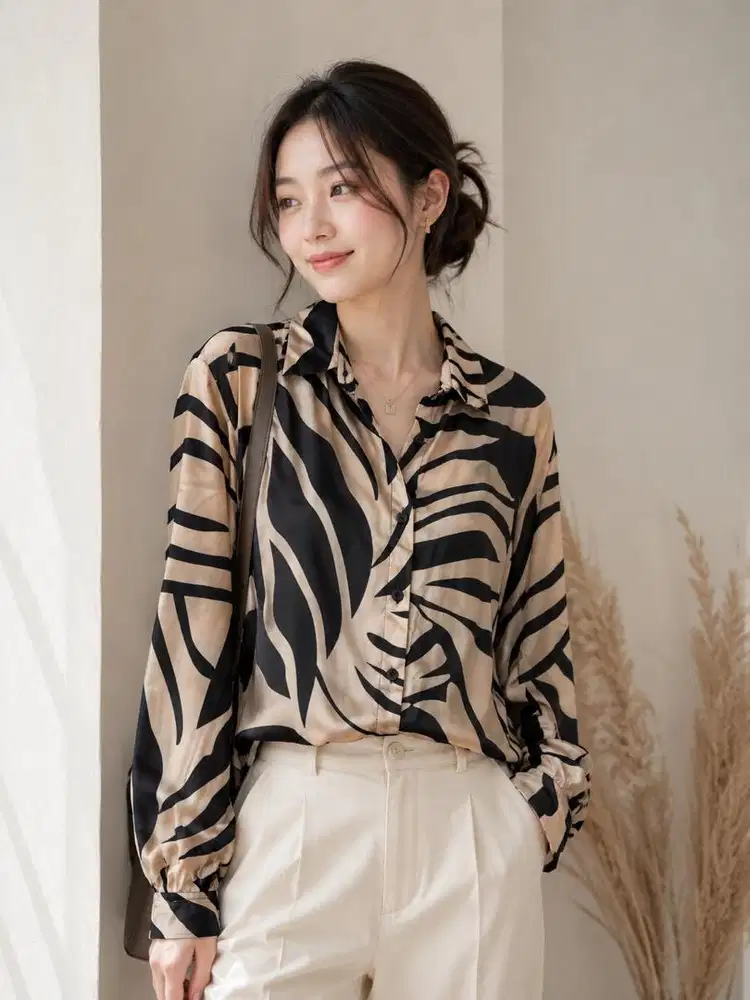 Baju Blouse Kemeja Mango wanita fashion loreng