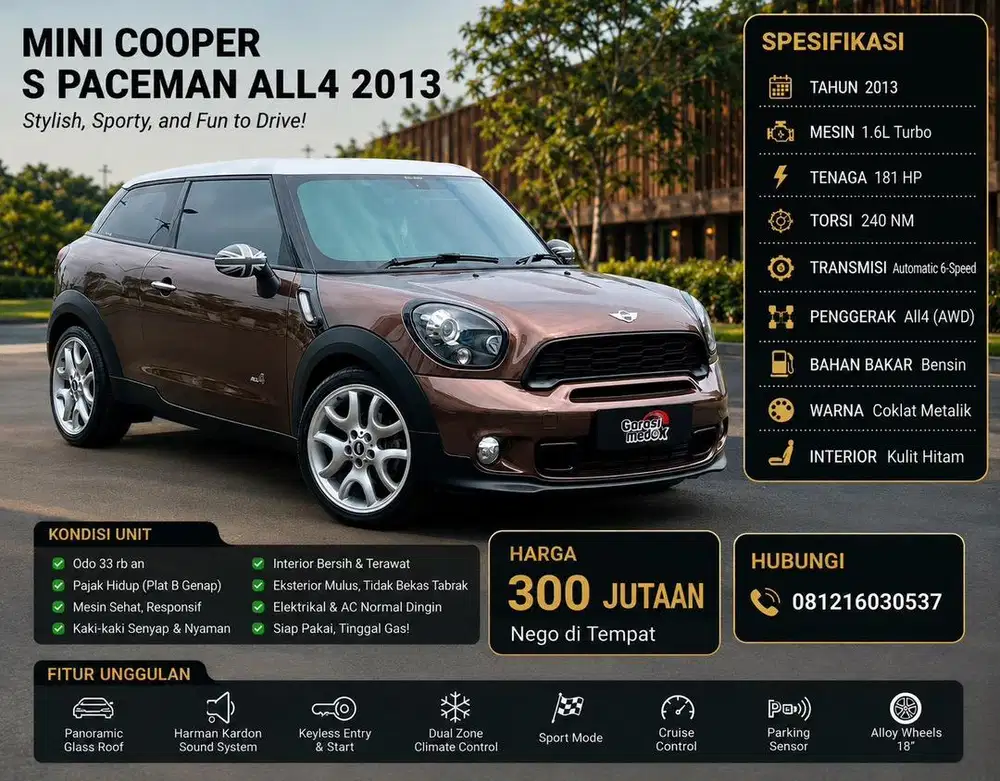 Mini Cooper S Paceman ALL4 ALL 4 2013 Antik Low KM Murah Bekas Coklat