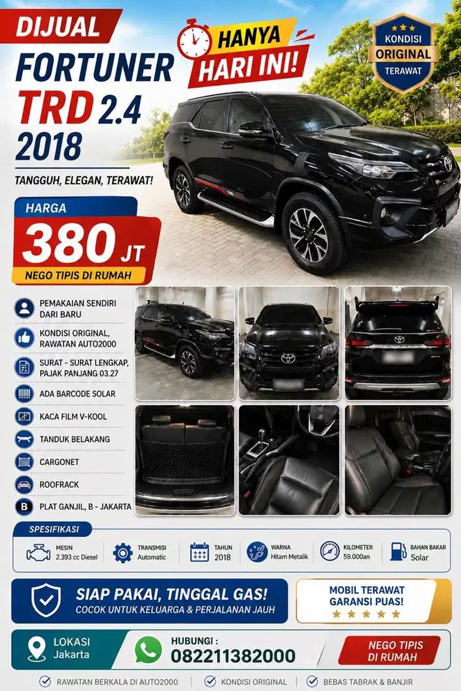 (CASH) Toyota Fortuner VRZ TRD 2018 Diesel Low Km