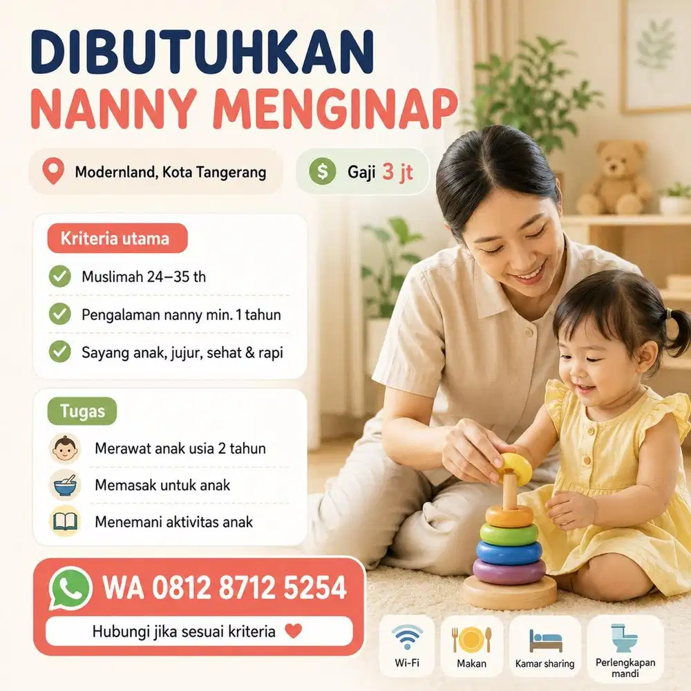 Dicari Nanny Babysitter Menginap (langsung majikan)