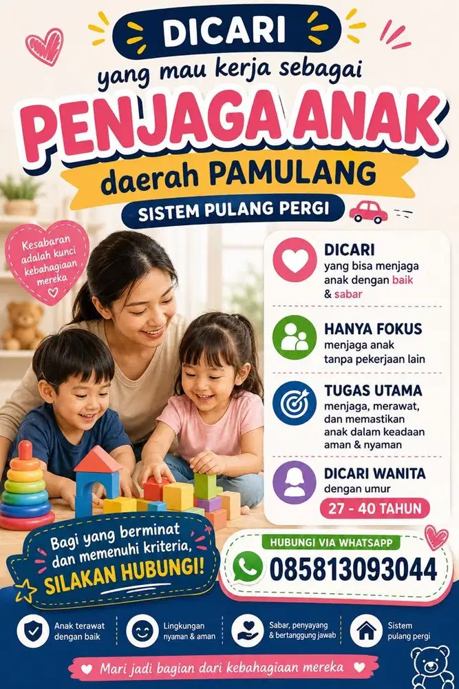 Dicari yang mau kerja untuk menjaga anak