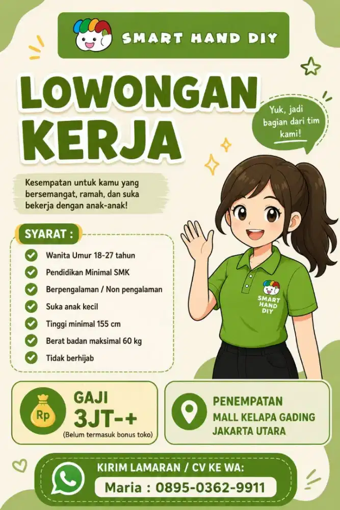 Dicari staff penempatan MALL KELAPA GADING