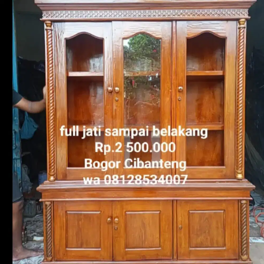Lemari buffet jati full beas dah melamin