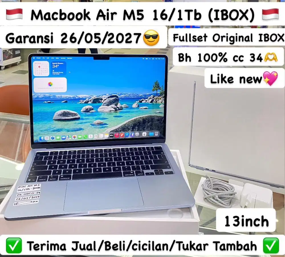Macbook Air M5 13 inch 16/1 Tb Skyblue Ibox Garansi panjang