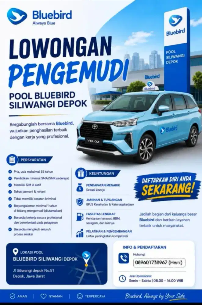 Dicari driver taksi bluebird area Depok