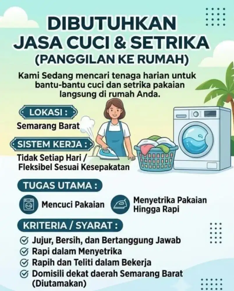 MENCARI TENAGA UNTUK MENCUCI DAN SETRIKA