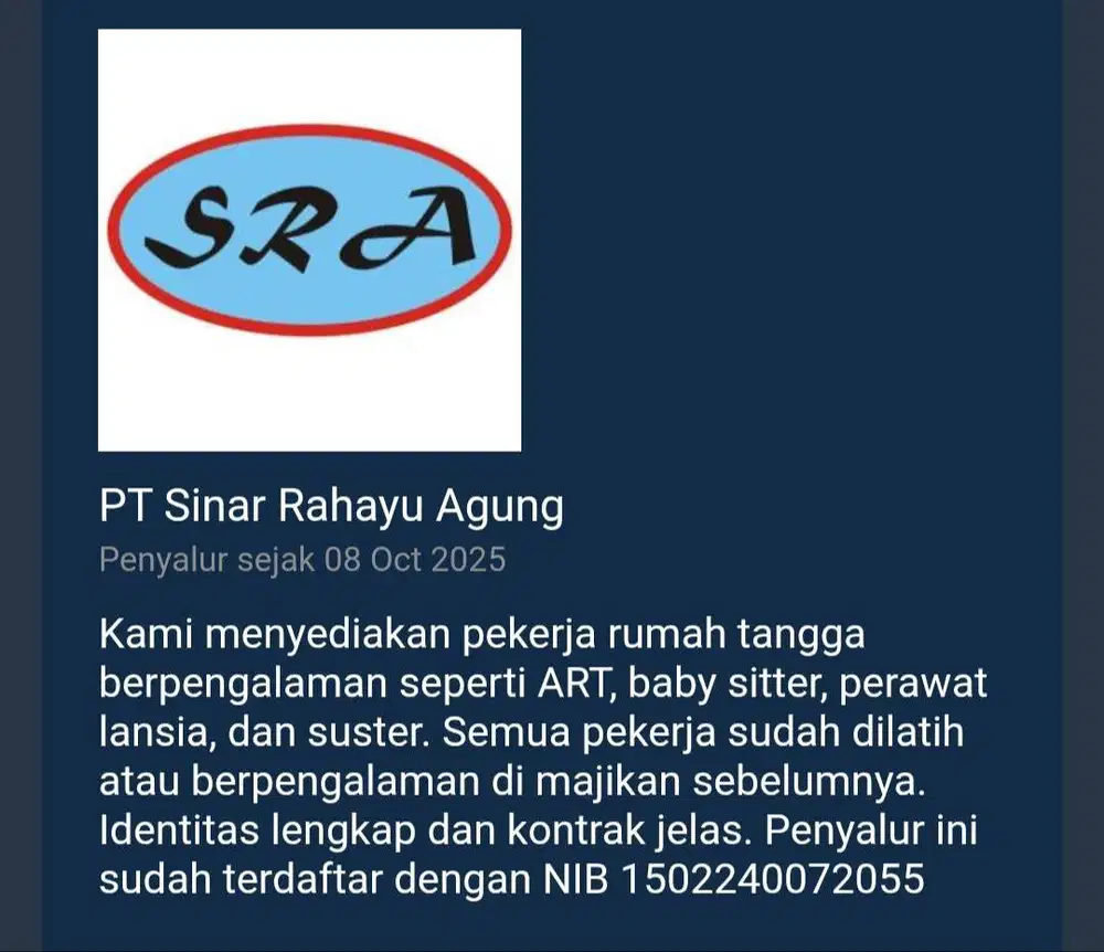 Lowongan kerja ART SUSTER LANSIA DAN SUSTER ANAK