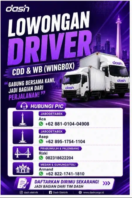 INFO LOKER DRIVER CDD WB GRATISSS