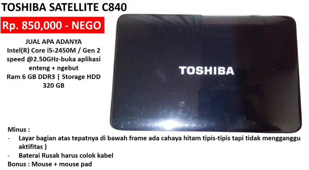 Toshiba Satellite c840 Intel core i5