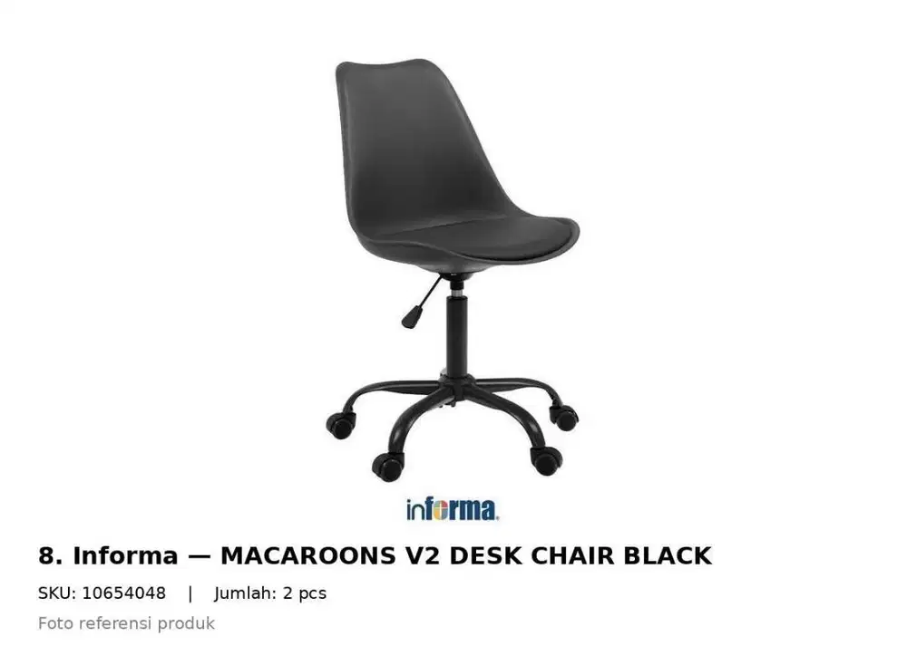 Kursi kantor sandaran rendah  Harga Satuan / Per PCS 100% baru