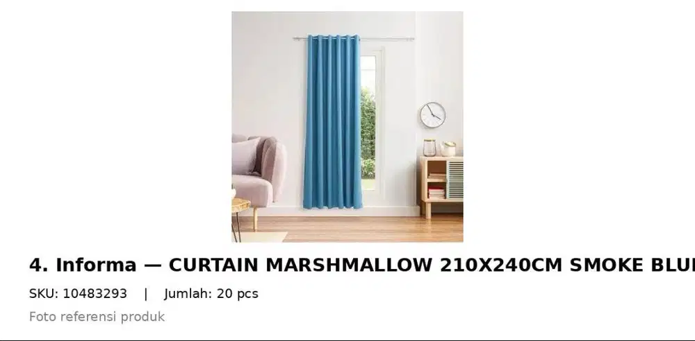 Curtain Marshmallow Warna Blue Harga Satuan / Per PCS 100% baru