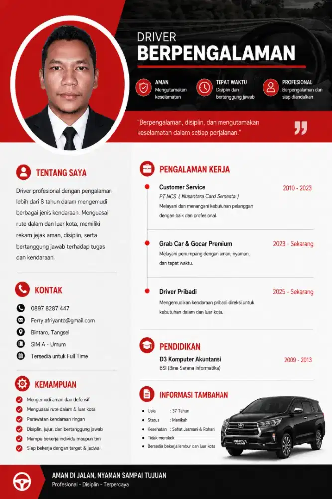 Mencari pekerjaan Driver atau Jasa Supir pribadi