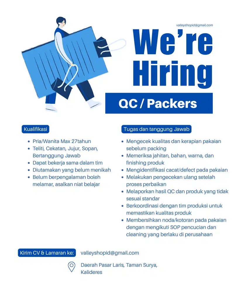 Lowongan Kerja Packers dan QC Kalideres Jakarta Barat Online Shop