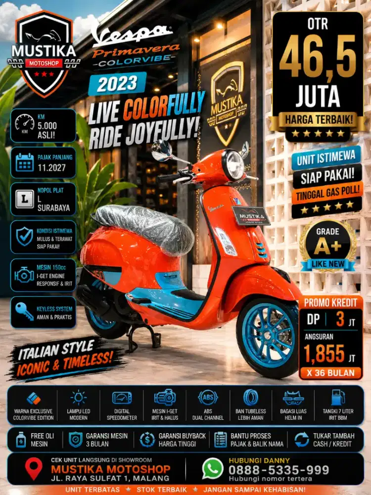 Km 5rb‼️Vespa Primavera Colorvibe 2023. DANNY Mustika Motor Malang