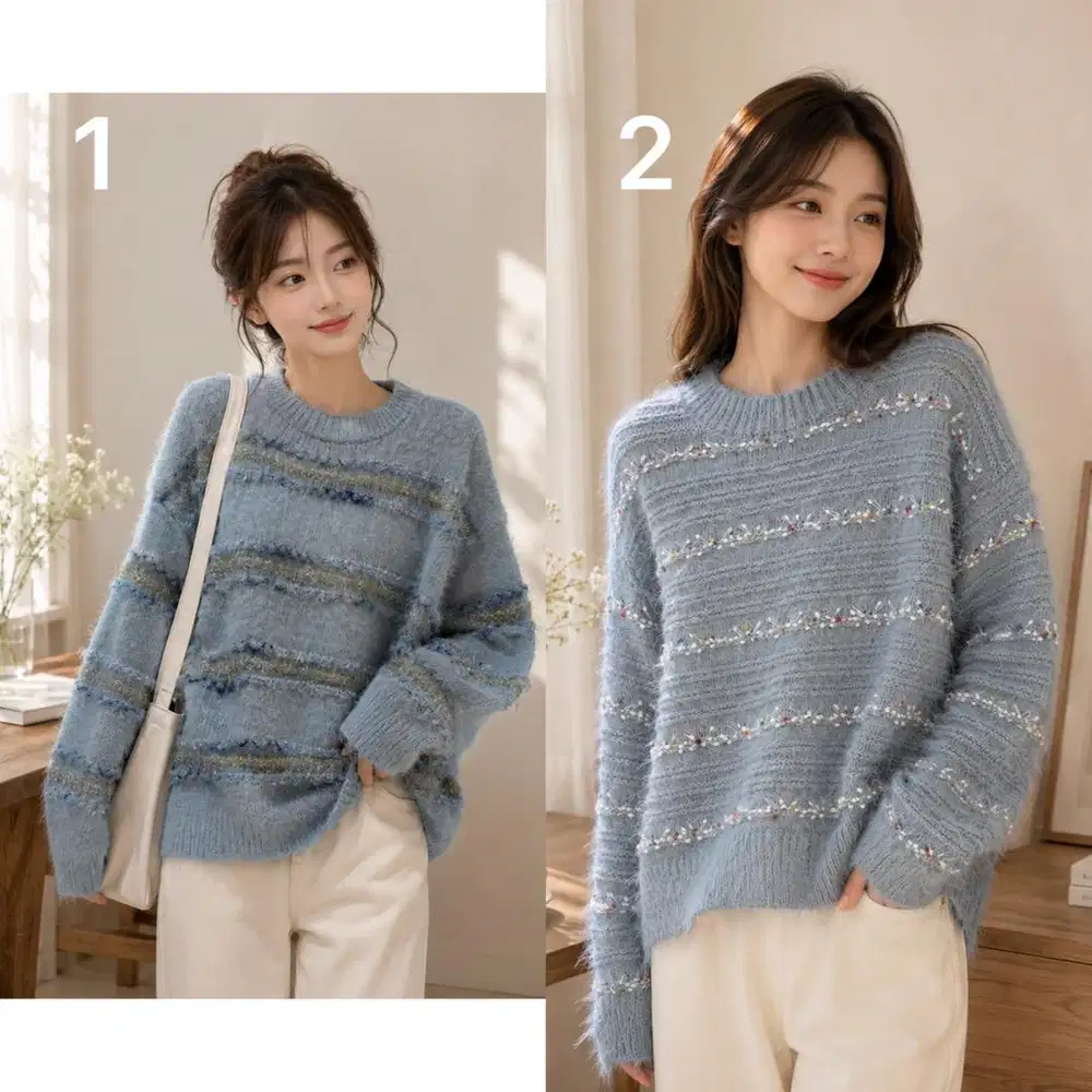 Sweater wanita baju knit biru auntum musim dingin atasan fashion