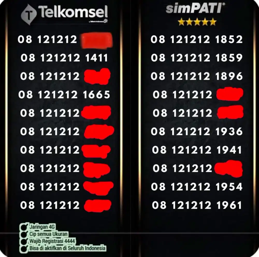 nomor cantik simpati 08121212 abab minimalis 4G LTe bkn angka besar
