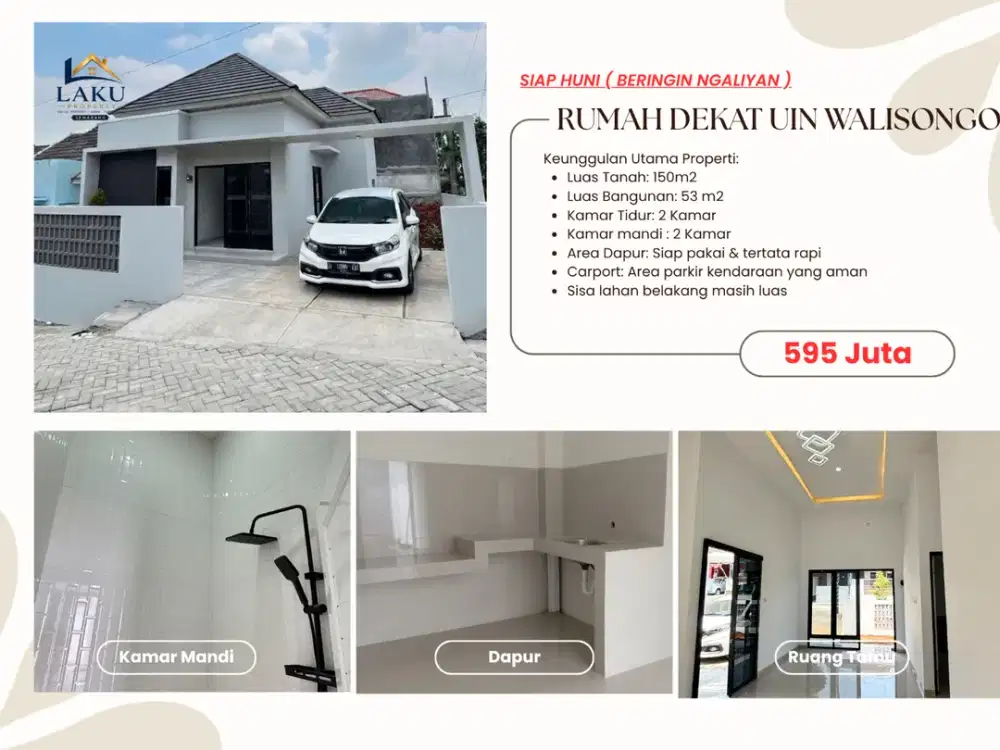 Rumah Siap Huni Ngaliyan Semarang Tanah Luas 150m² Dekat UIN Walisongo