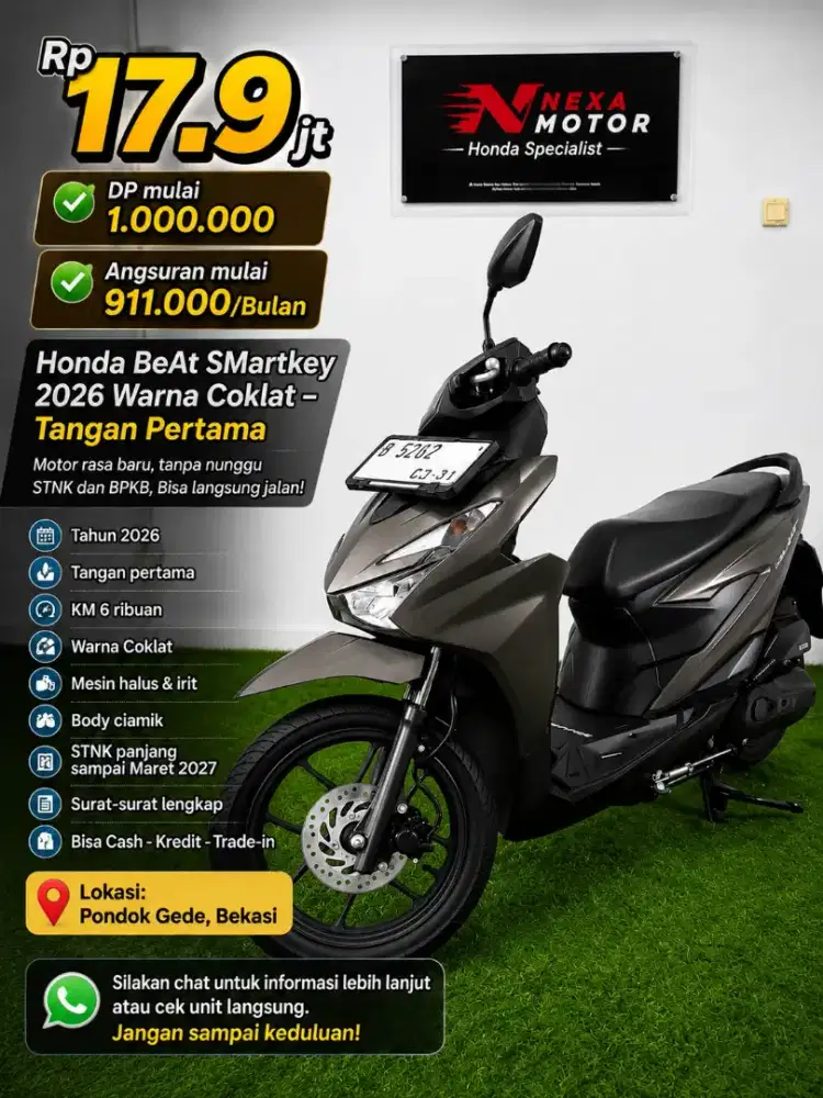Rp17.9jt | Honda Beat Smartkey| Tahun 2026 | Stylish | Rasa Baru!