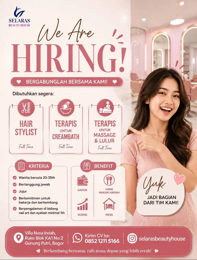 LOKER SALON KHUSUS WANITA (Stylist, capster/terapis, nail art, eyelash