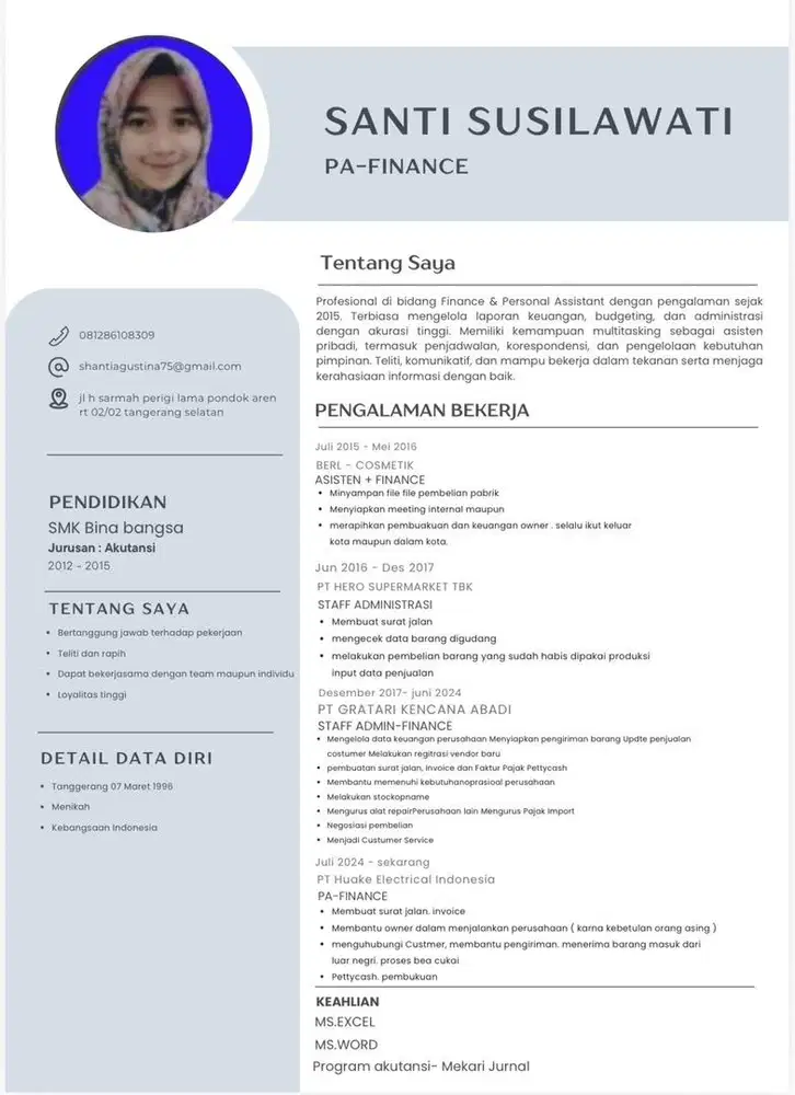 Mencari Pekerjaan Finance/Admin/PA