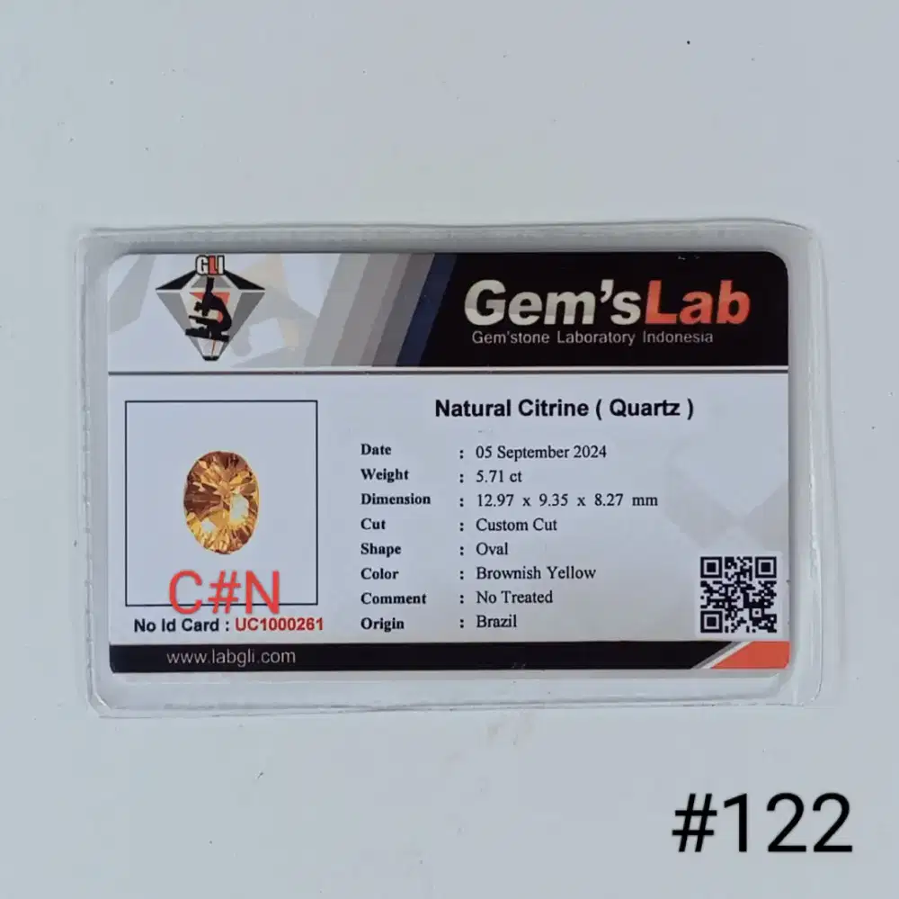 Batu natural citrine, id card gem'slab