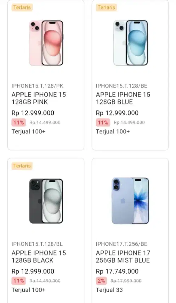 CICILAN APPLE IPHONE 15 128GB ALL COLLOR