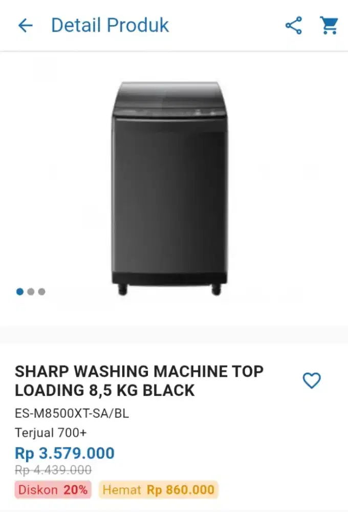 CICILAN SHARP WASHING MACHINE TOP LOADING 8,5KG BLACK